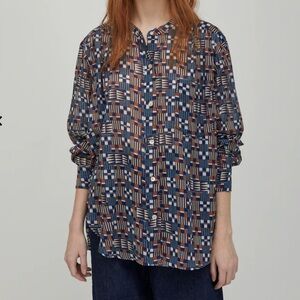 Isabel Marant Etoile Nahla Printed Blouse geometric button down shirt top blue